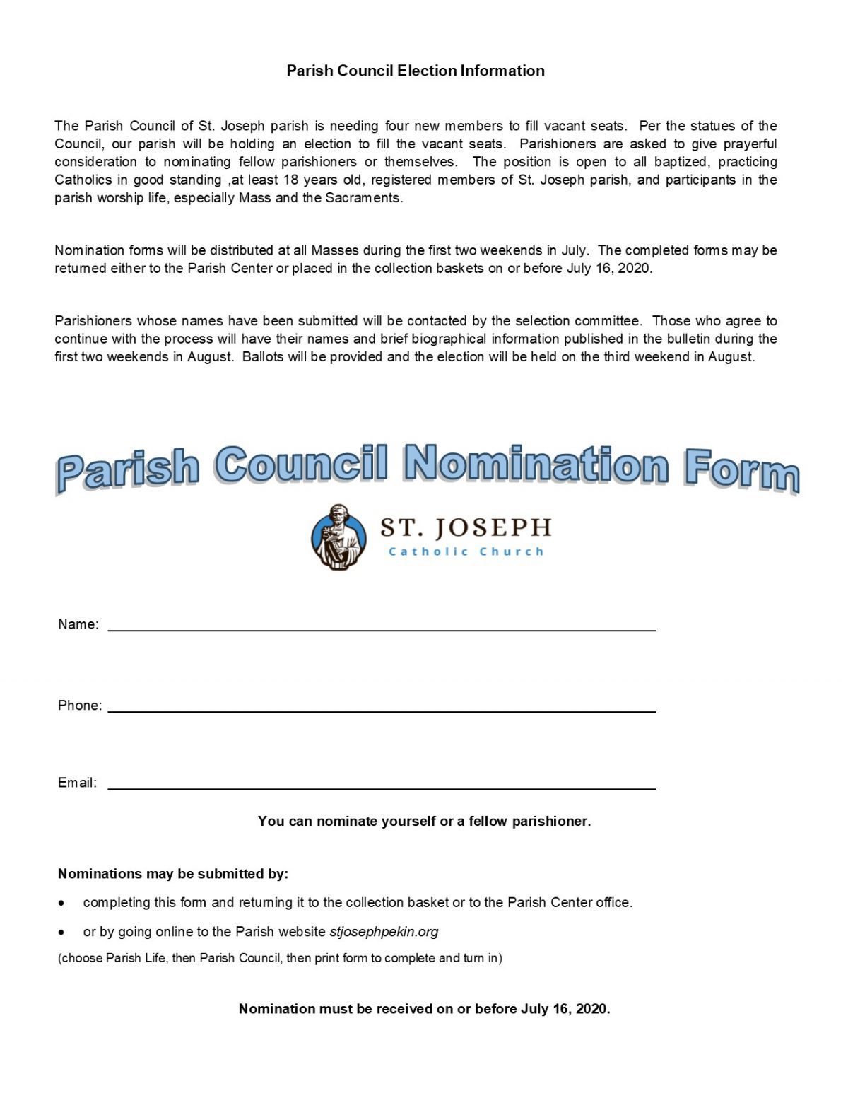 Parish Council Nomination Form 2020 St Joseph Catholic Church